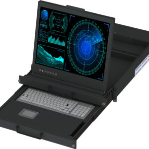 2U Ruggedized rackmount LCD display. Seperate pull out keyboard and 17.3" display